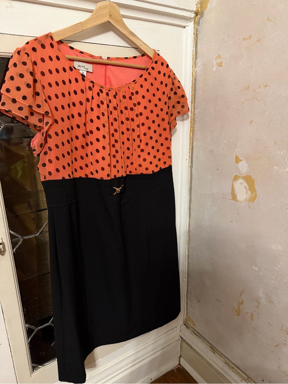 Alyx Coral Polka Dot Top with Black Skirt Midi Dress